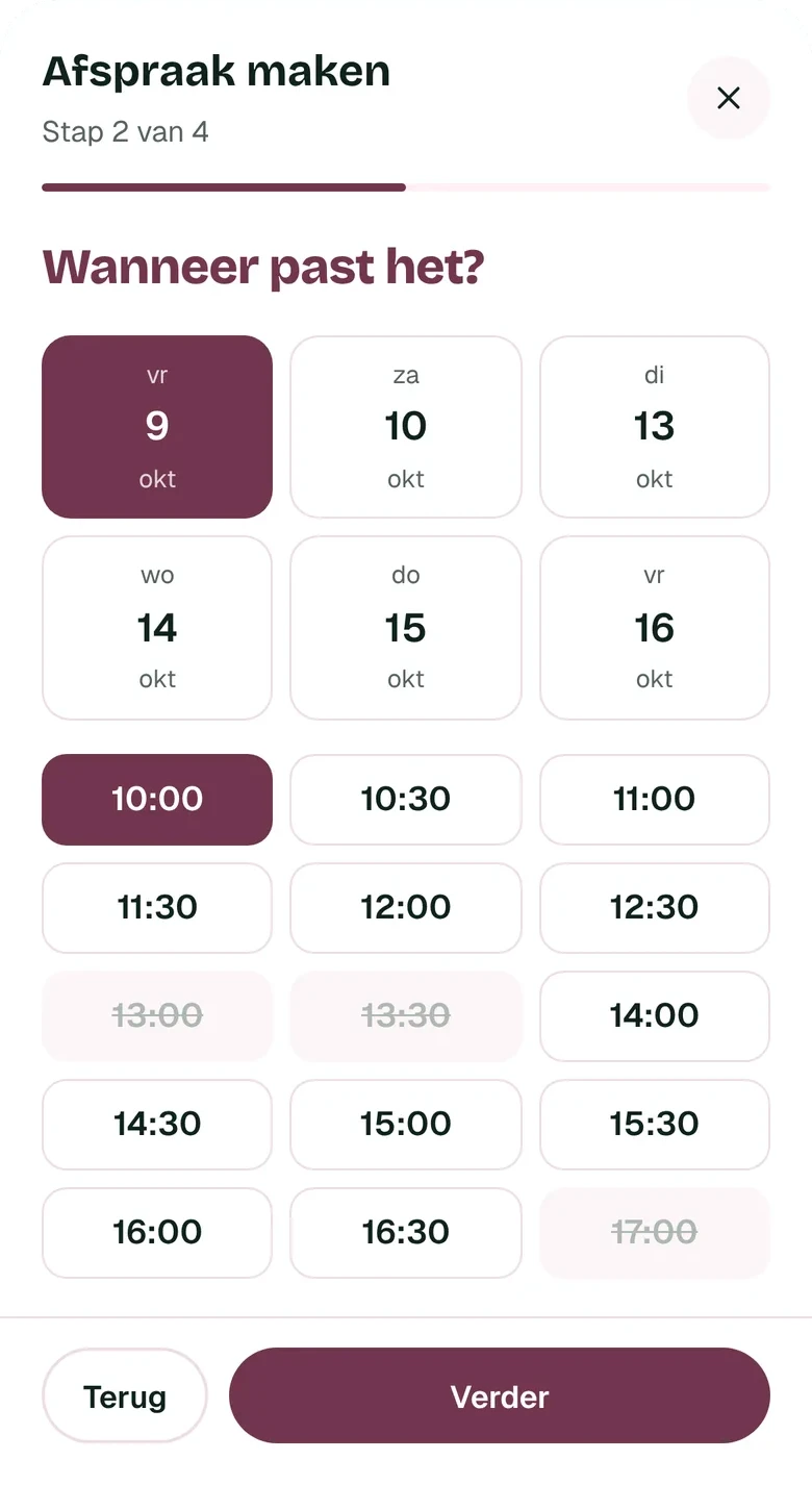 Bookable: datum en uur kiezen