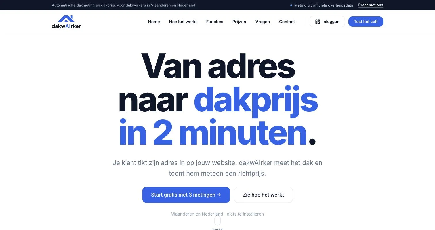 Website van dakwAIrker: een dakprijs in twee minuten